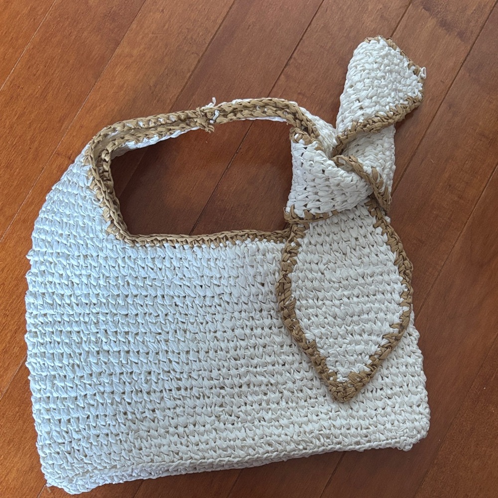 Anthropologie Cream and Tan Woven Shoulder Bag - Picture 4 of 6
